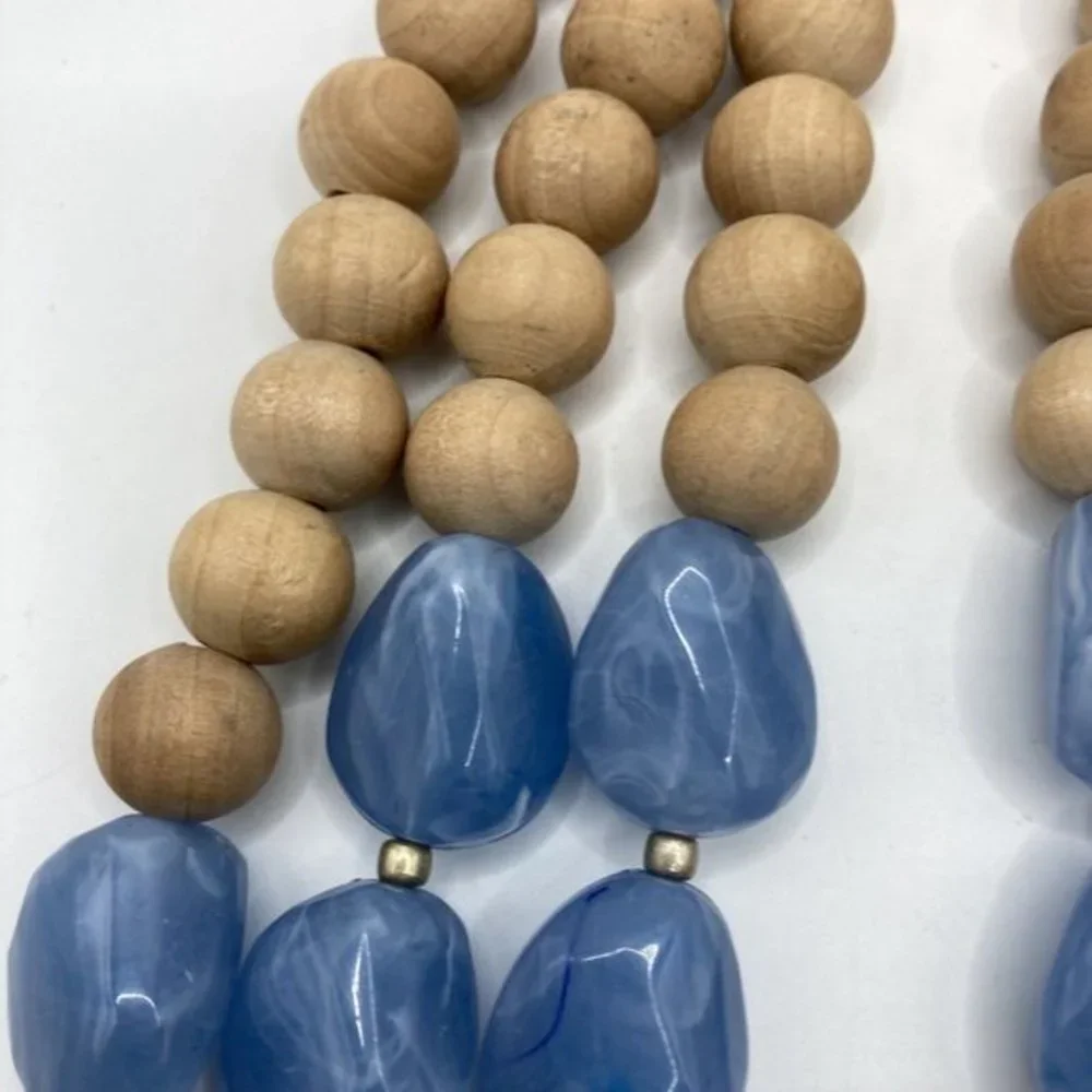 Triple Strand Acrylic Faceted Beads Wood Gold Tone LYNDELL NYC Designer Necklace